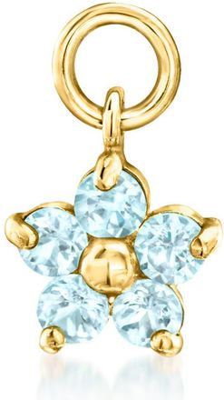 RS Pure by Ross-Simons Swiss Blue Topaz Flower Hoop Charms in 14kt Yellow Gold