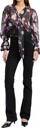 En Saison Jasmine V Neck Long Sleeve Blouse In Black Purple Mauve