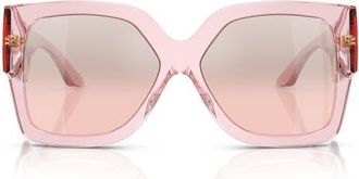Versace 59mm Rectangular Sunglasses in Transparent Pink /Light Pink Mirror Silver Grad at Nordstrom