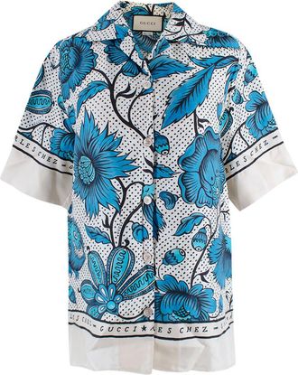 Gucci blue/white short sleeve shirt with floral print Size XXS