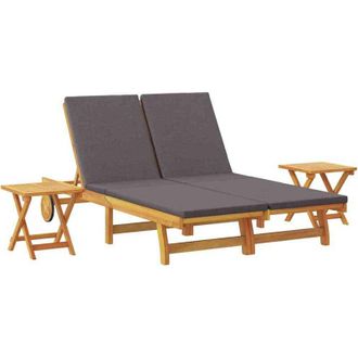 vidaXL Sun Lounger Reclining with Cushion Dark Grey Solid Acacia Wood vidaXL