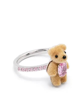Yvmin mini bear-detail ring - women - glass/Sterling Silver/Fabric - 13