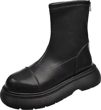 Generic Large Size Women Leather Boots Autumn and Winter New England Style Retro Boots Female Short Boots Boots for Women Strap (Black, 6.5)