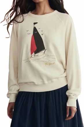 The Great. College Sweatshirt With Sailing Boat Applique In Washed White