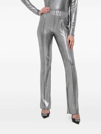 Notes du Nord metallic-ribbed trousers - women - Elastane/Polyester - 36 - Grey