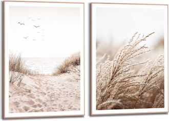 Reinders Poster »Strand« Wohnzimmer - Gras - Meer - Vögel - Beige - MDF - Strand - 50x70 cm