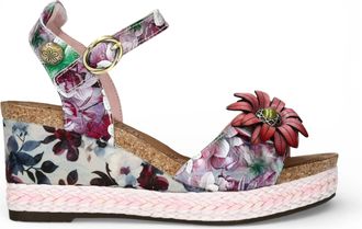 Laura Vita Facyo 75 Floral Leather Wedge Espadrille Sandals