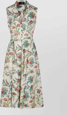 Etro floral belted sleeveless dress button detail