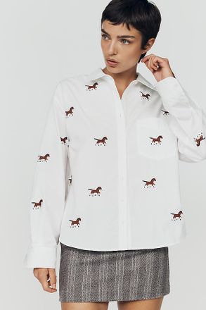 Maeve Shrunken Bennet 100% Cotton Embellished Buttondown Shirt