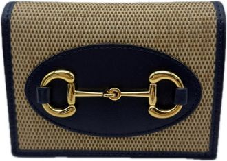 Gucci Beige Navy Canvas Leather Wallet (Bi-Fold) (Pre-Owned)