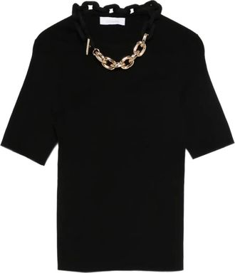 Paco Rabanne chain-detail T-shirt - women - Silk/Cotton/Elastane - S - Black