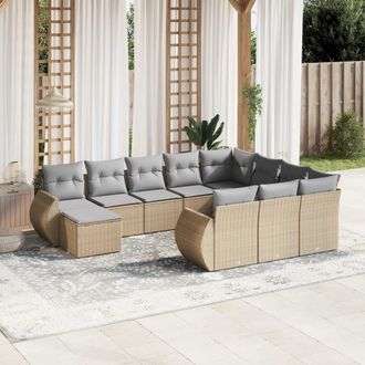 vidaXL Set De Sof&aacute;s De Jard&iacute;n 11pzas Con Cojines Rat&aacute;n Sint&eacute;tico Beige Vidaxl