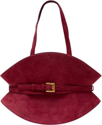 Balmain Su&egrave;de Schoudertas in Waaiervorm - Dames - Schoudertassen - Rood - ONE Size - Su&egrave;de - Tassen