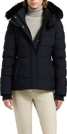 Moose Knuckles Betta Shearling Trim 800 Fill Power Down Water Repellent Jacket in Black at Nordstrom, Size X-Small