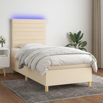 vidaXL Vidaxl - Cama Box Spring Colch&oacute;n Y Luces Led Tela Crema 90x200 Cm