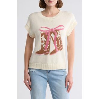 Blu Pepper Cowboy Boots Graphic Short Sleeve Sweater in Cream at Nordstrom Rack, Size Large