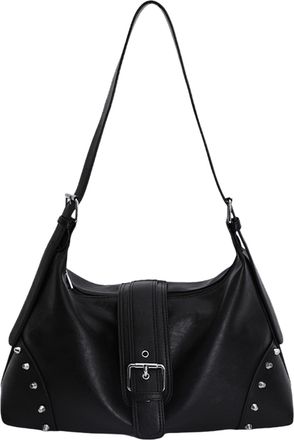 Generic Retro Motocycle Shoulder Bag with Belt Rivet Crossbody Bag for Women (Black)