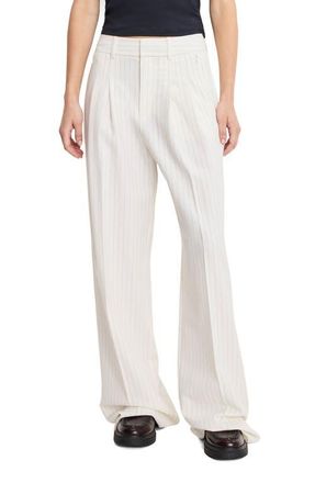 Good American Essential Wide Leg Suiting Pants in Chestnut Pinstripe at Nordstrom, Size 12