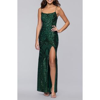 Blondie Nites Sequin Scroll Detail Body-Con Gown in Hunter at Nordstrom, Size 11