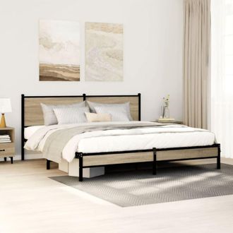 vidaXL Estructura De Cama Sin Colch&oacute;n Metal Roble Sonoma 160x200 Cm Vidaxl