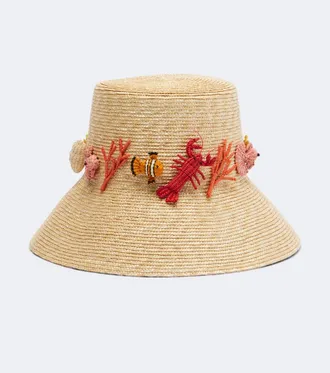 Aquazzura Embellished raffia bucket hat