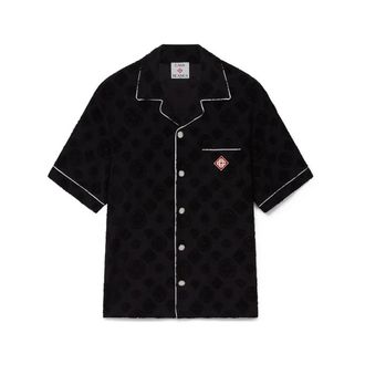 Casablanca Short Sleeve Shirts, male, Black, Size: XL Towelling Monogram Short Sleeve Shirt
