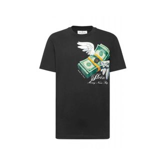 Philipp Plein Tops, Heren, Zwart, XL, Katoen, Round Neck T-Shirt Money