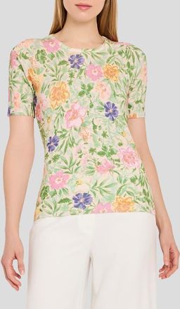 Tahari by ASL Print Short Sleeve Sweater in Nude Ross at Nordstrom, Size X-Large P