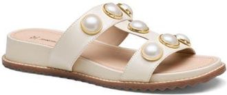 Johnston & Murphy Chandler Embellished Wedge Slide Sandal in Bone Glove Leather at Nordstrom, Size 8.5