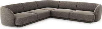 MICADONI Sofá esquinero simétrico 5 plazas de tejido chenilla gris