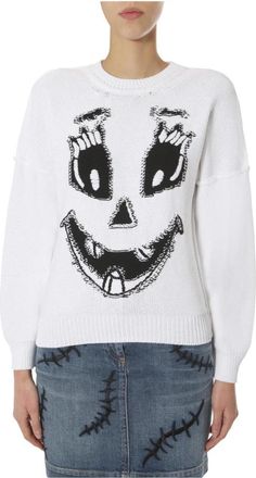 Moschino Maglia Knit Jaquard Ghost - Dames - Ronde hals truien - Wit - XS - Truien & Vesten