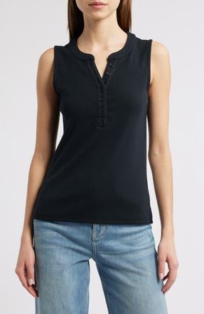 Rails Mayla Rib Henley Tank in Black at Nordstrom, Size X-Large