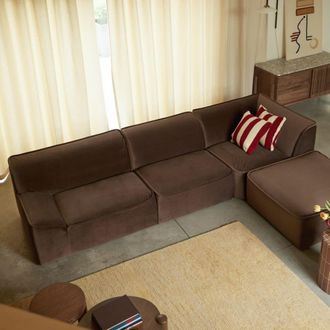 Tikamoon Sof&aacute; rinconera derecho modular en tela marr&oacute;n, 4-5 plazas