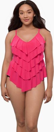 Trimshaper Rachel 5 Tier Ruffle Plus Size Tankini Swimsuit Top in Rose at Nordstrom, Size 18