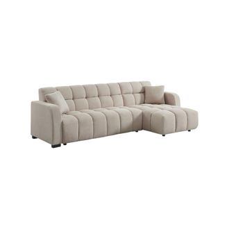 Sweeek Sof&aacute; esquinero reversible de tela acolchada, 3 plazas, beige