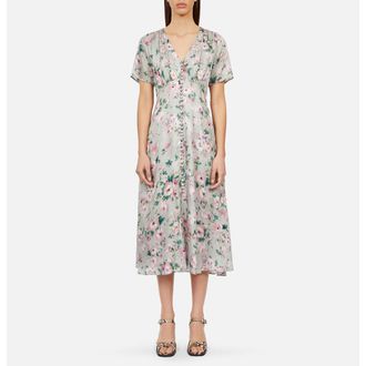 The Kooples Midi, wijd uitlopende jurk met korte mouwen