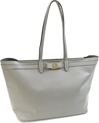 Ferragamo Gray Leather Pouch Tote Bag (Pre-Owned)