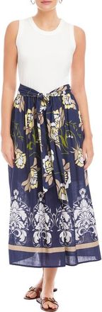 Fifteen Twenty Seline Mixed Media Midi Dress in Navy W/Off White at Nordstrom, Size Small