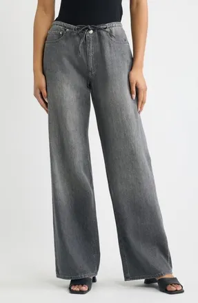 DL1961 DL Aura Sienna Low Slung Drawstring Wide Leg Jeans in Ash Grey Aura at Nordstrom, Size 32
