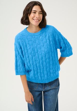 Kaffe Malene Half Sleeve Round Neck Pullover in Malibu Blue Melange at Nordstrom, Size X-Small