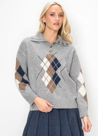 YAL New York Argyle Sweater with Button Collar