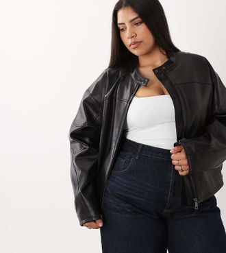 Asos Curve ASOS DESIGN Curve - Giacca biker da motociclista in pelle sintetica nera-Nero