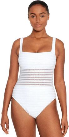 Lauren Ralph Lauren Womens Lauren Ralph Lauren Ottoman One Piece White Mesh Swimsuits RED1066