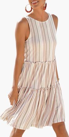 Lascana Womens Flowy Tiered Dress in Brown White Striped at Nordstrom, Size 12