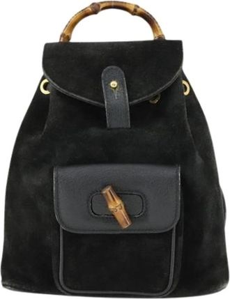 Gucci Pre-owned Backpacks, female, Black, Size: ONE SIZE Pre-owned Suede Backpack
