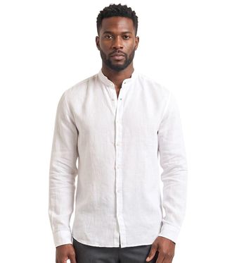 HUGO BOSS White Solid Linen Shirt