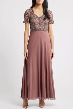 Pisarro Nights Beaded Bodice A-Line Gown in New Mauve at Nordstrom Rack, Size 4