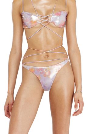 Diesel Strappy metallic bikini bottoms with floral print - Panties - Woman