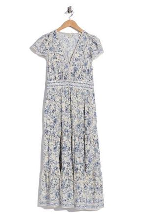 Max Studio Flutter Sleeve Maxi Dress in Cream/Blue Toile Mystique at Nordstrom Rack, Size X-Large
