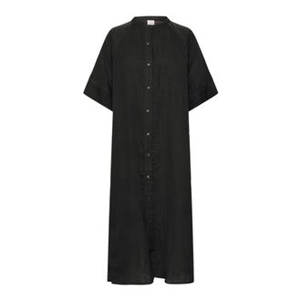 Ichi Ichi - Band Collar Shirt Dress - Dames - Jurken - Zwart - Maat: XL Katoen